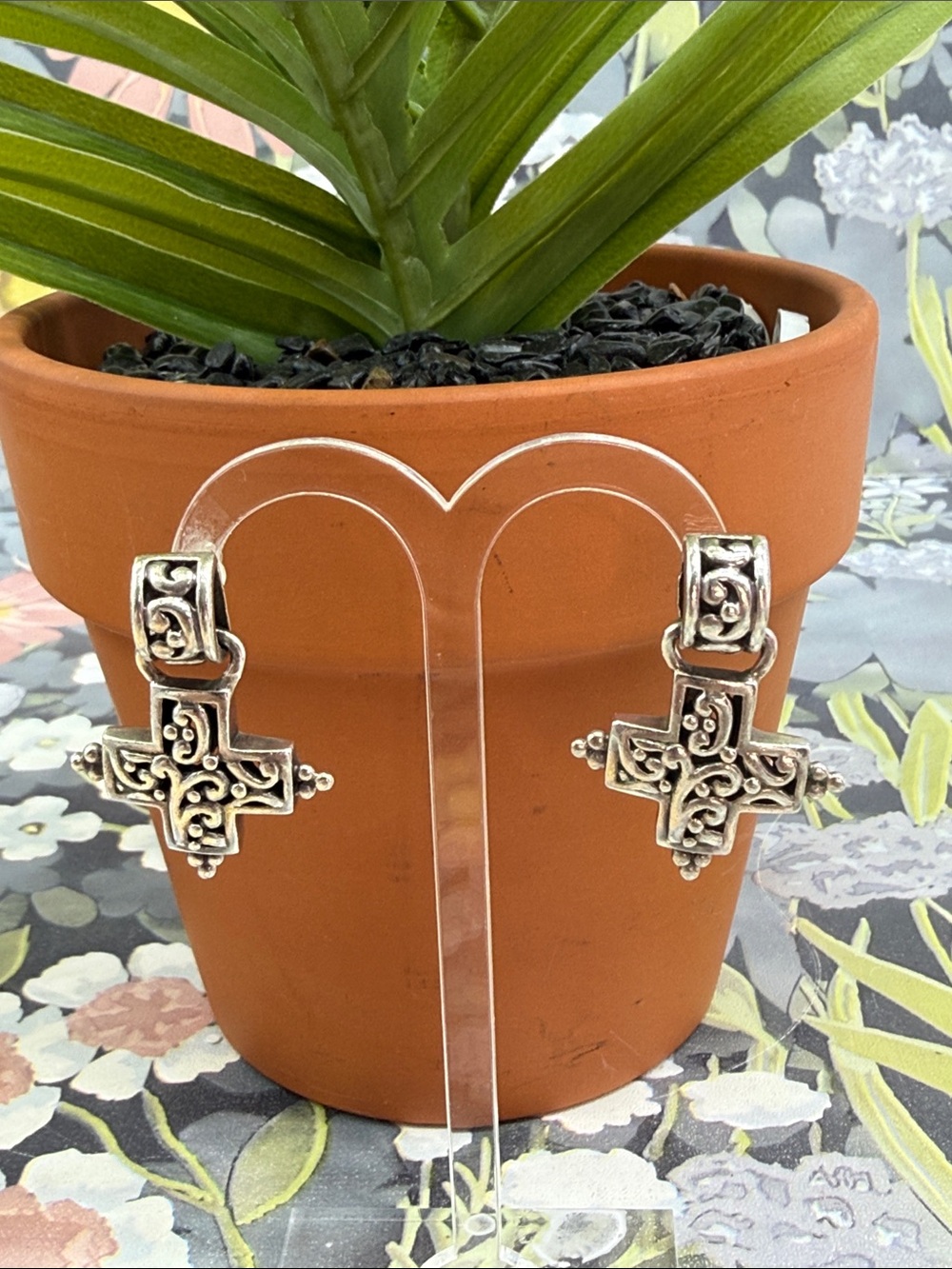 Vintage Maltese cross Ornate post earrings unmarked silver